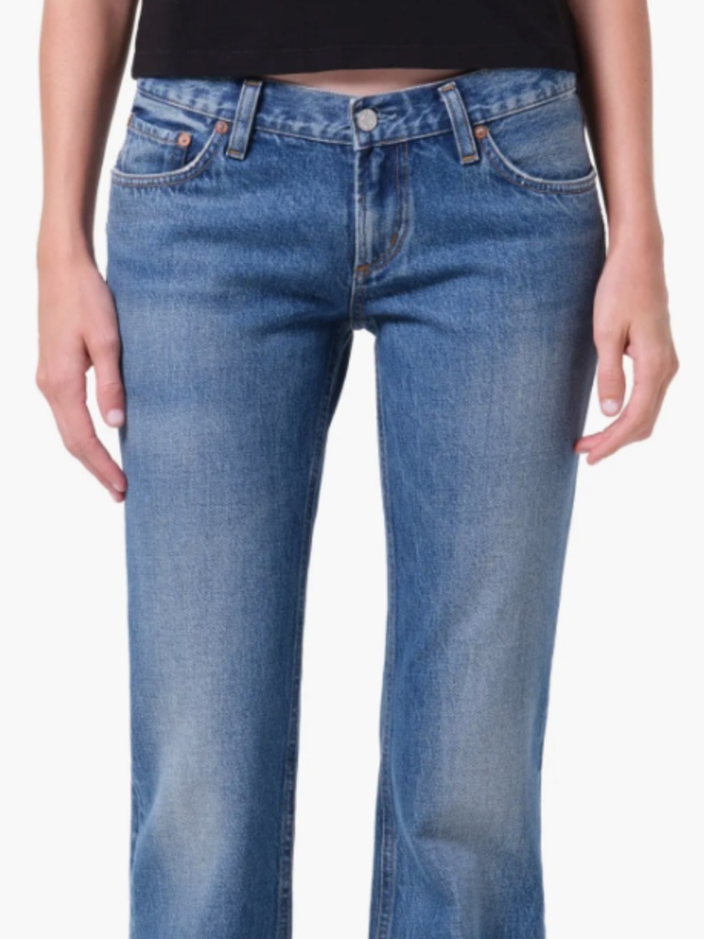 AGOLDE Low Rise Boot Cut Denim Jeans in Interim Medium Wash Blue NWT 27 & 28